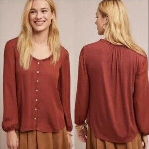 Anthropologie Dolan Left Coast Marilyn Button Ruffle Blouse Size M
